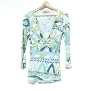 エミリオプッチ(EMILIO PUCCI)のEMILIO PUCCI(エミリオプッチ) 七分袖カットソー サイズI 42 レディース美品  - ライトブルー×ライトグリーン×マルチ Vネック(カットソー(長袖/七分))