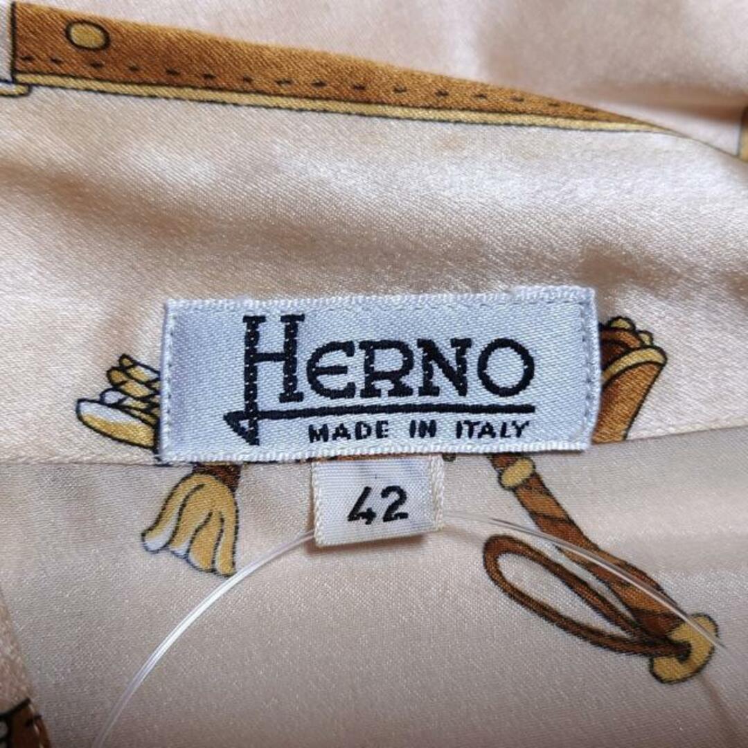 HERNO(ヘルノ)のHERNO(ヘルノ) 長袖シャツブラウス サイズ42 M レディース - ベージュ×ブラウン×ダークイエロー シルク レディースのトップス(シャツ/ブラウス(長袖/七分))の商品写真