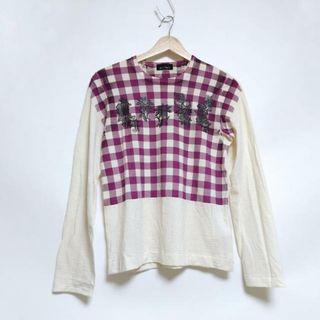 tricot COMMEdesGARCONS(トリココムデギャルソン) 長袖Tシャツ レディース - アイボリー×パープル×黒 クルーネック/チェック柄/花柄(Tシャツ(長袖/七分))