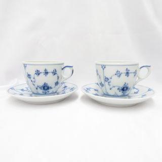 ロイヤルコペンハーゲン(ROYAL COPENHAGEN)のRoyal Copenhagen (ロイヤルコペンハーゲン) 食器 ブルーフルーテッド プレイン ペアカップ＆ソーサー 2客セット 美品(食器)