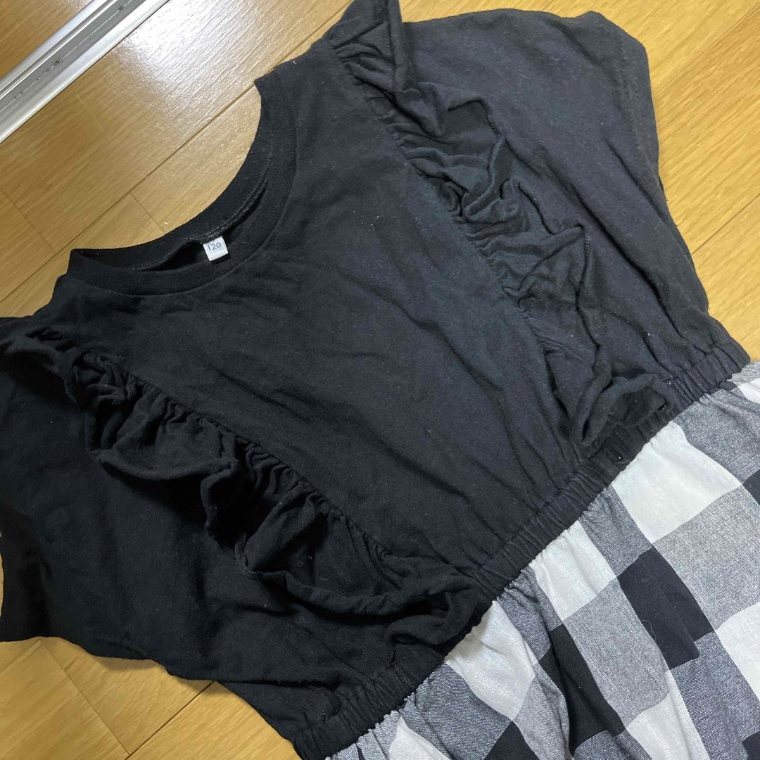 coca(コカ)のcoca チェック切り替え半袖ワンピース　120 キッズ/ベビー/マタニティのキッズ服女の子用(90cm~)(ワンピース)の商品写真