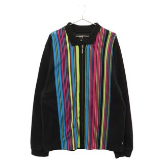 STUSSY ステューシー 19AW Simon Ls Zip Polo ジップアップ ストライプ 長袖ポロシャツ ブラック マルチカラー