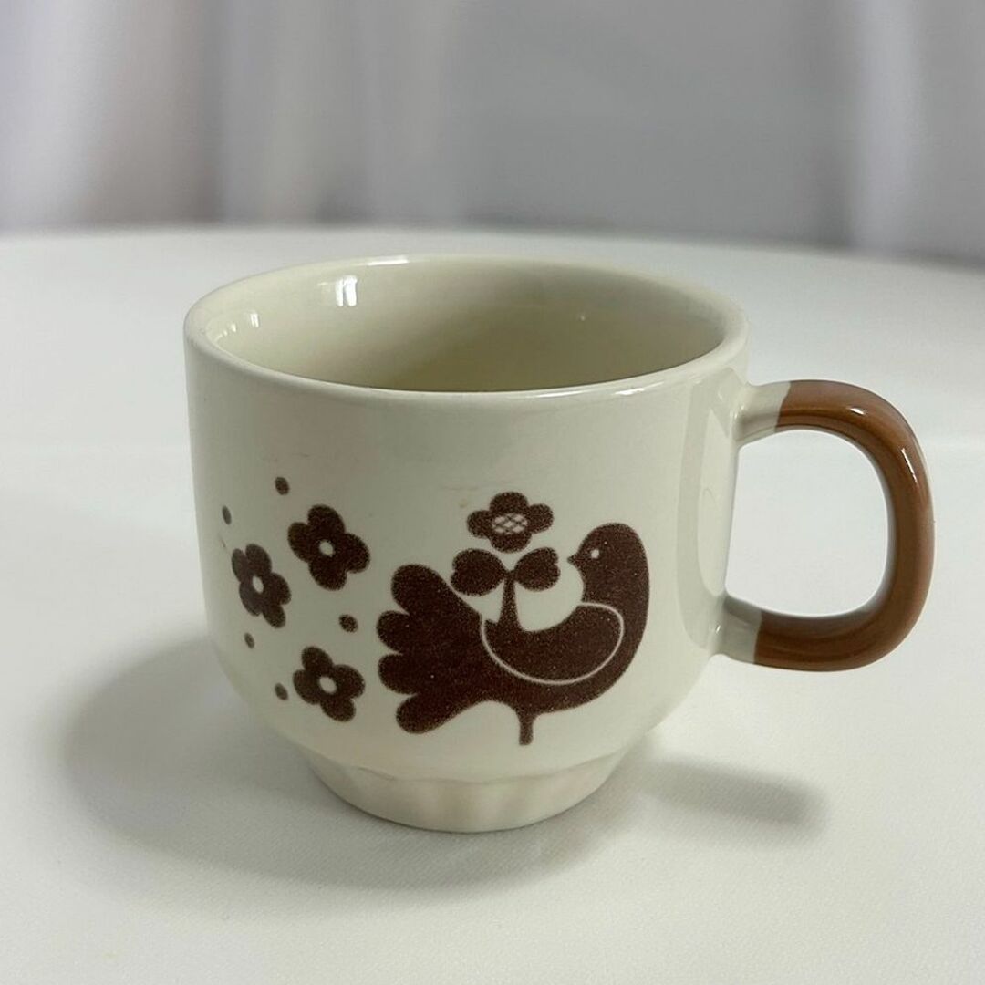 小鳥柄 マグカップ コーヒーカップ 陶器製 ぽってり 少し小さめの通販
