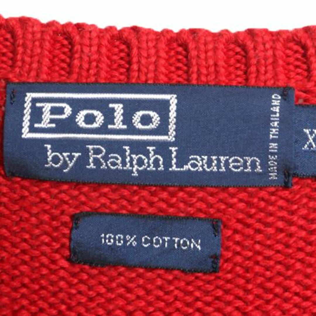 Ralph Lauren(ラルフローレン)の90s ポロ ラルフローレン コットン ニット ベスト メンズ レディース XL / 古着 90年代 POLO 重ね着 Vネック ワンポイント 大きいサイズ 赤 メンズのトップス(ベスト)の商品写真