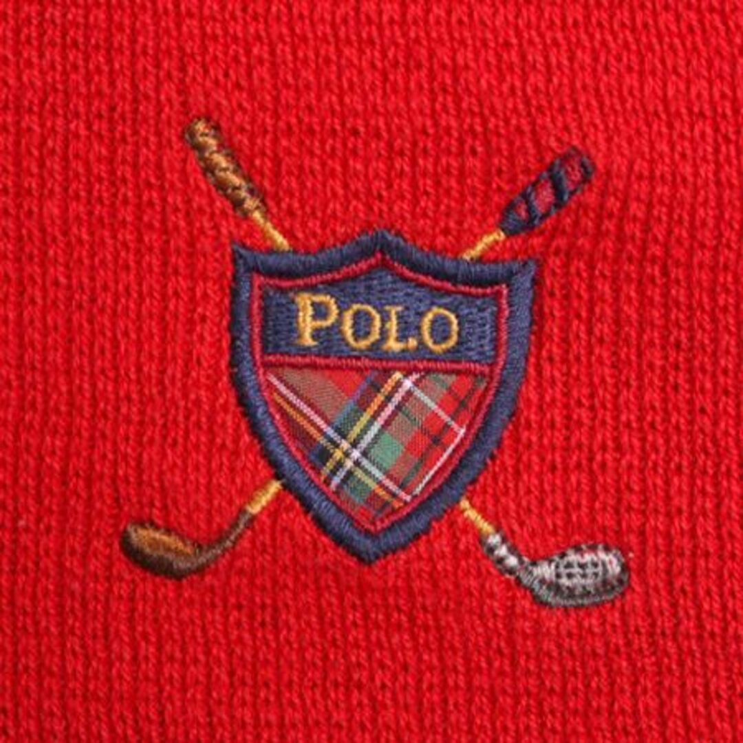 Ralph Lauren(ラルフローレン)の90s 初期 ポロ ゴルフ ラルフローレン コットン ニット ベスト メンズ レディース M / 90年代 POLO GOLF 重ね着 Vネック ワンポイント 赤 メンズのトップス(ベスト)の商品写真