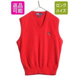 ラルフローレン(Ralph Lauren)の90s 初期 ポロ ゴルフ ラルフローレン コットン ニット ベスト メンズ レディース M / 90年代 POLO GOLF 重ね着 Vネック ワンポイント 赤(ベスト)