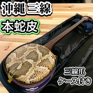 沖縄三線 蛇皮 伝統楽器 弦楽器 本皮 和楽器 セミハードケース付 琉球 本張り