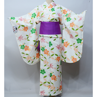 二尺袖着物 単品 仕立て上がり 合繊 百花斉放 白地 卒業式 NO29328-4(振袖)