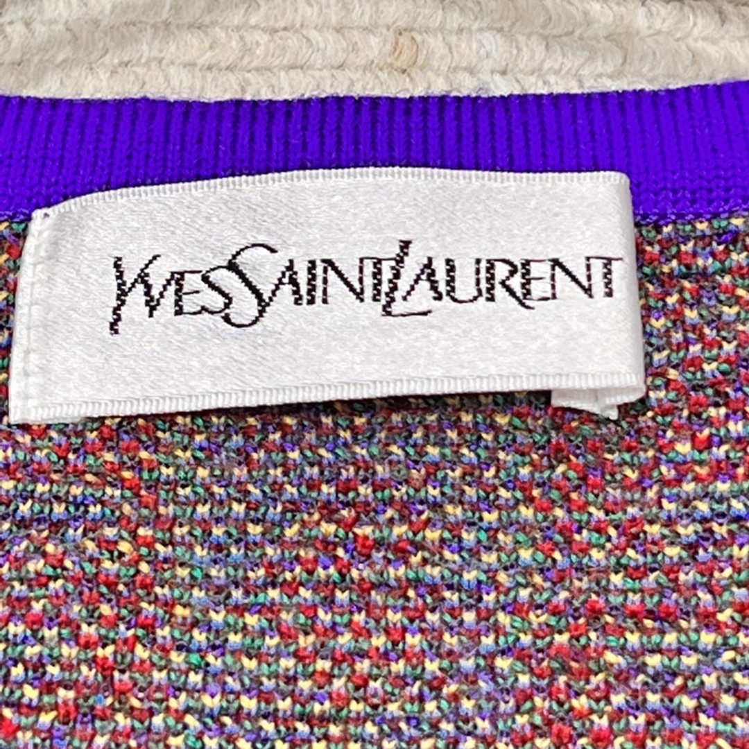 Saint Laurent(サンローラン)のYves Saint Laurent イヴサンローラン ヴィンテージ ハート柄 総柄 クルーネック ニット セーター レッド パープル size M レディース レディースのトップス(ニット/セーター)の商品写真