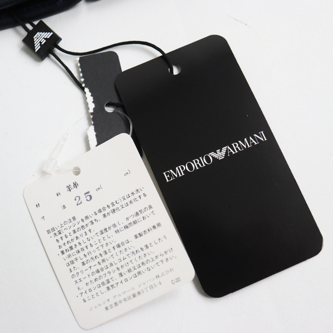 Emporio Armani(エンポリオアルマーニ)の未使用品 Emporio Armani エンポリオアルマーニ 624139 ラムレザー 黒タグ ロゴ入り 手袋 グローブ ネイビー S イタリア製 正規品 メンズ メンズのファッション小物(手袋)の商品写真