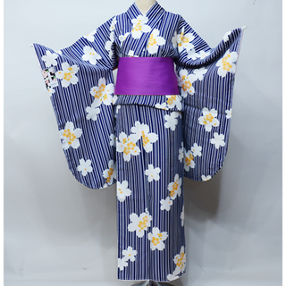 二尺袖着物 単品 仕立て上がり 合繊 京のちたる 紺 卒業式 NO29680-4(振袖)