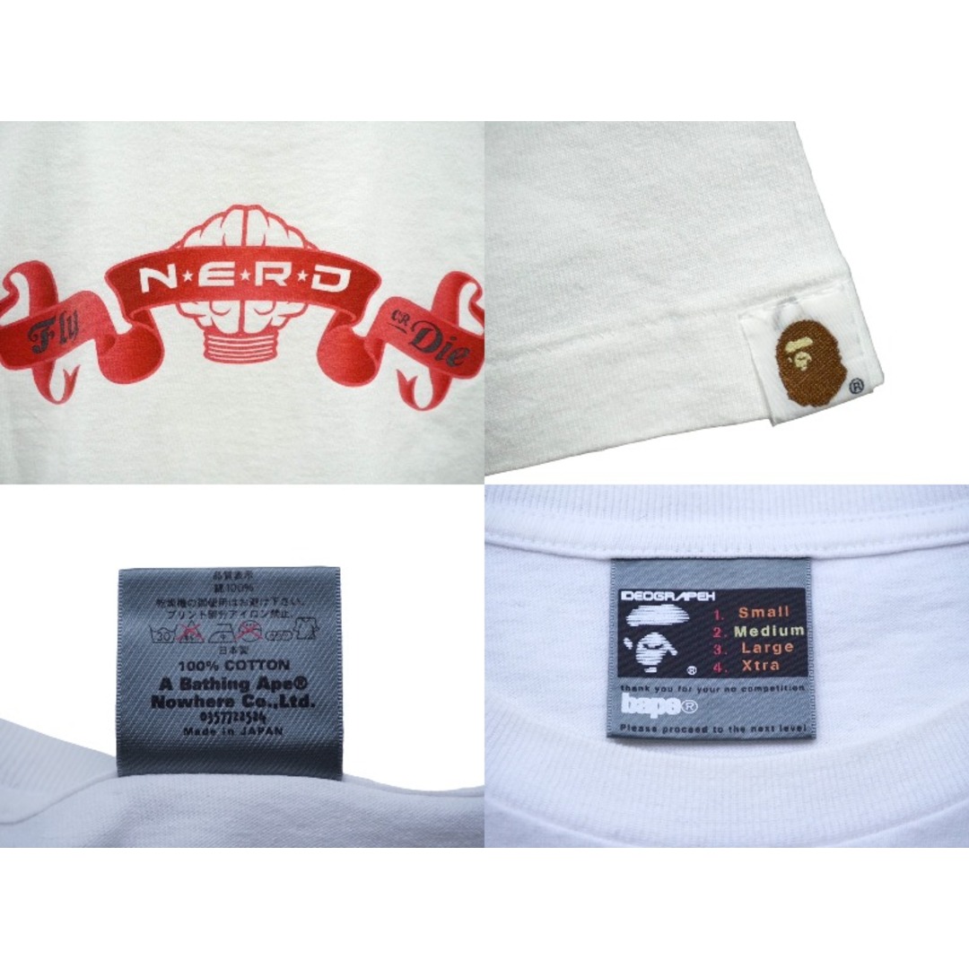 A BATHING APE(アベイシングエイプ)のA BATHING APE アベイシングエイプ 半袖Ｔシャツ NERD Pharrell ファレル サイズM ホワイト 美品 中古 60802 レディースのトップス(Tシャツ(半袖/袖なし))の商品写真