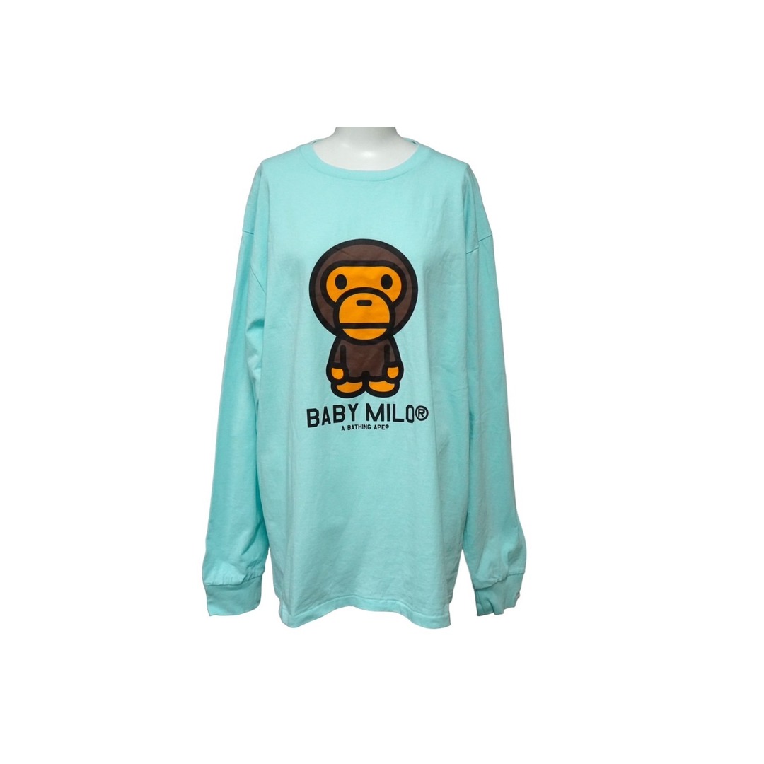 A BATHING APE(アベイシングエイプ)のA BATHING APE アベイシングエイプ BABY MILO 長袖Ｔシャツ サイズXL ブルー コットン 002LTI301001M 美品 中古 60777 レディースのトップス(Tシャツ(長袖/七分))の商品写真