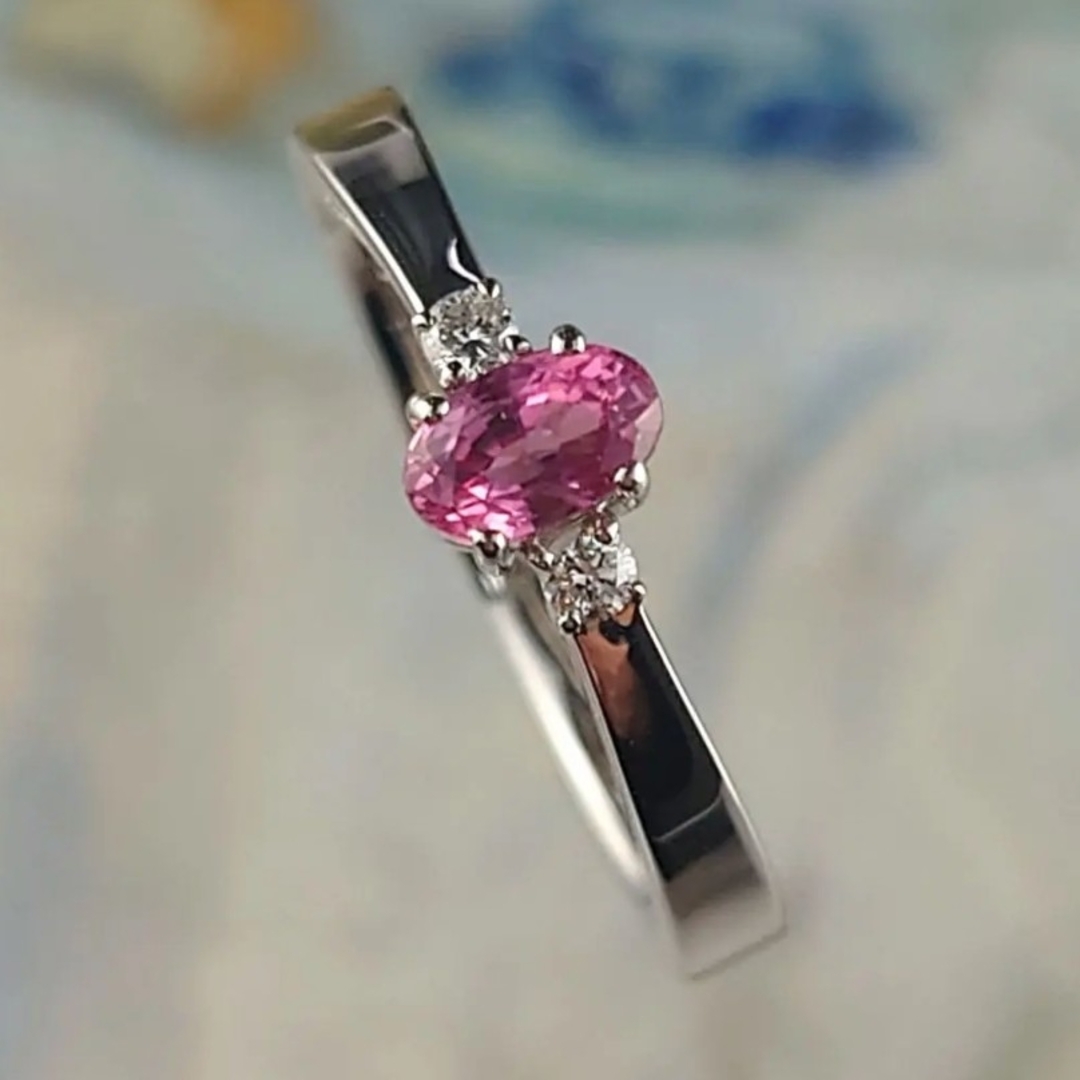 Ptパパラチアサファイア ダイヤモンドリング プラチナ ダイヤ レディースのアクセサリー(リング(指輪))の商品写真