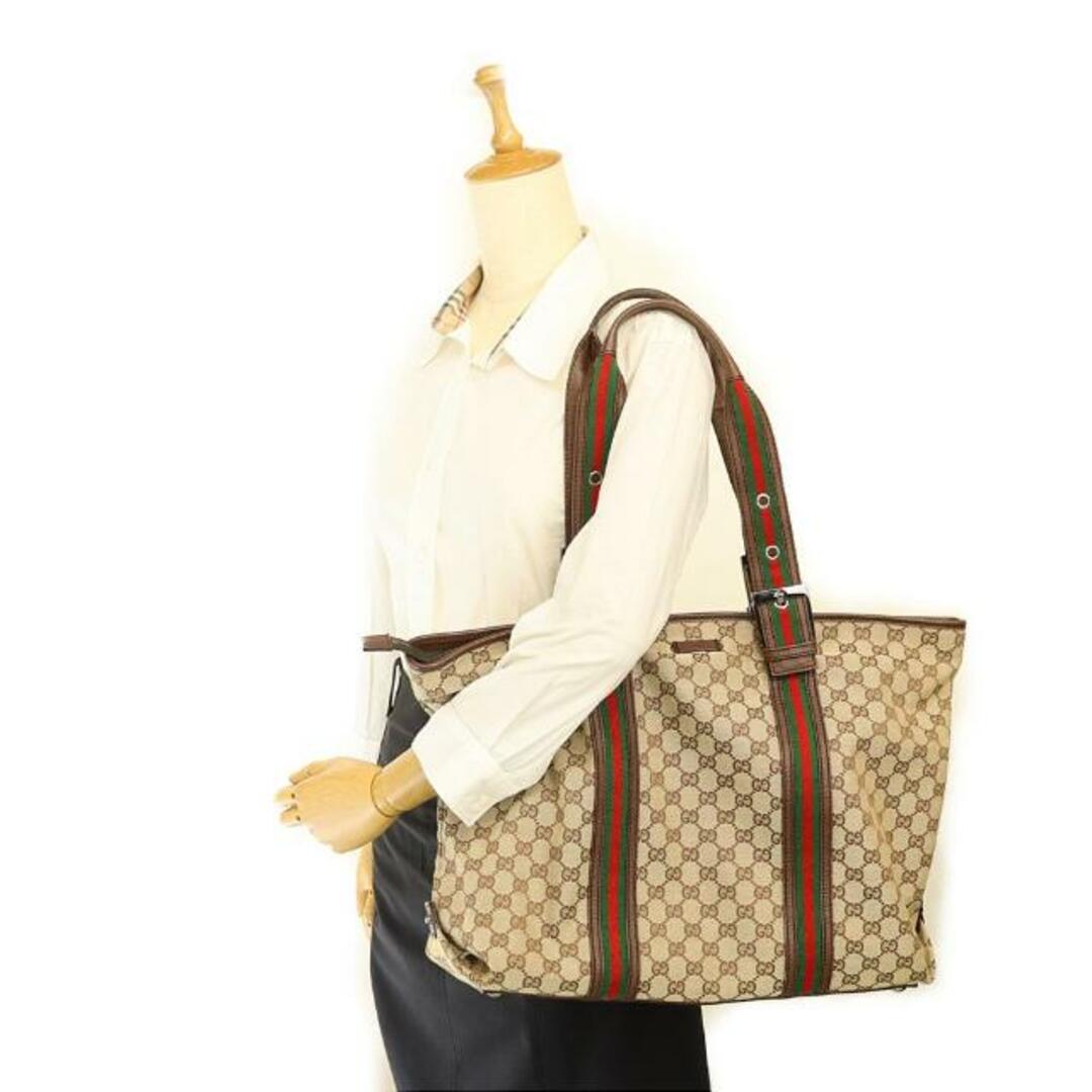 Gucci(グッチ)のグッチ トートバッグ 132898 203993 中古 シェリーライン GGキャンバス レザー GUCCI 【中古】 ｜手提げ 鞄 カバン バック 旅行 ブランド シンプル ファッション Bランク メンズのバッグ(トートバッグ)の商品写真