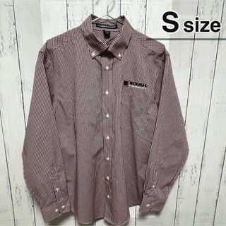 シャツ(shirts)のUSA古着　長袖シャツ　ボタンダウン　チェック柄　ワインレッド　企業ロゴ　刺繍(シャツ)