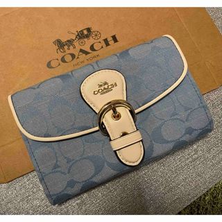 コーチ(COACH)の未使用品　COACH 二つ折り　財布　シャンブレー　ブルー　(財布)