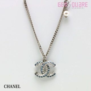 シャネル(CHANEL)のCHANEL シャネル ココマーク ネックレス ブルー&クリア ラインストーン フェイクパール シルバー 2019年製 60cm 14.5g 箱付 新品同様品 AB0868(ネックレス)