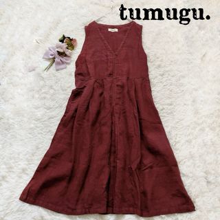 ツムグ(tumugu)の✳︎tumugu.ツムグ　リネン素材ジャンスカ　タック入りロングワンピース　麻混(ロングワンピース/マキシワンピース)