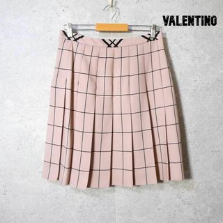 ヴァレンティノ(VALENTINO)の美品 VALENTINO 格子柄 シルク混 プリーツ 膝丈 フレアスカート(ひざ丈スカート)