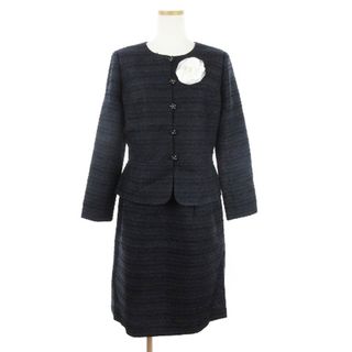 レリアン(leilian)のレリアン 美品 セットアップ ツイードジャケット スカート コサージュ 紺11(礼服/喪服)