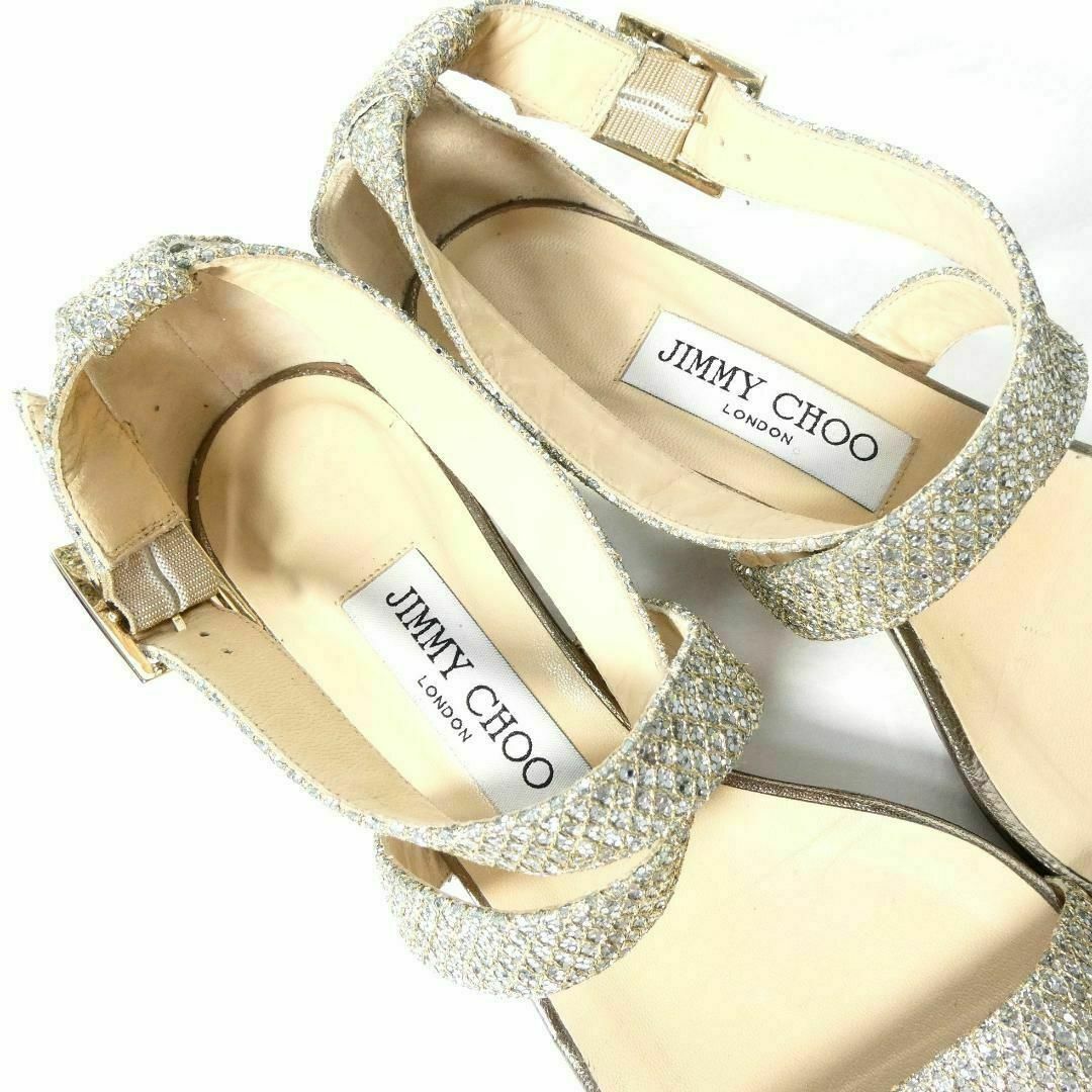 JIMMY CHOO(ジミーチュウ)の美品 JIMMY CHOO グリッター アンクルストラップ サンダル サイズ36 レディースの靴/シューズ(サンダル)の商品写真