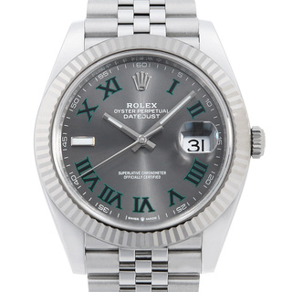 ロレックス(ROLEX)のロレックス デイトジャスト41 126334 グレー グリーンローマ 5列 ジュビリーブレス ランダム番 メンズ 中古 腕時計(腕時計(アナログ))