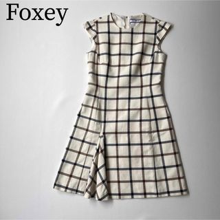 フォクシーニューヨーク(FOXEY NEW YORK)の美品　FOXEY NEWYORK フォクシー　フレアワンピース　ドレス　チェック(ひざ丈ワンピース)