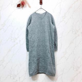 【M】✨美品✨エバーシンス　膝丈ワンピース　ニット　ウールカシミヤ混　Vネック(ひざ丈ワンピース)