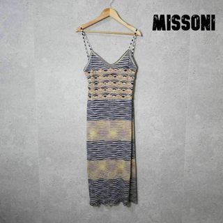 ミッソーニ(MISSONI)の良品 綺麗 MISSONI 総柄 ロング丈 サマーニット キャミソールワンピース(ロングワンピース/マキシワンピース)