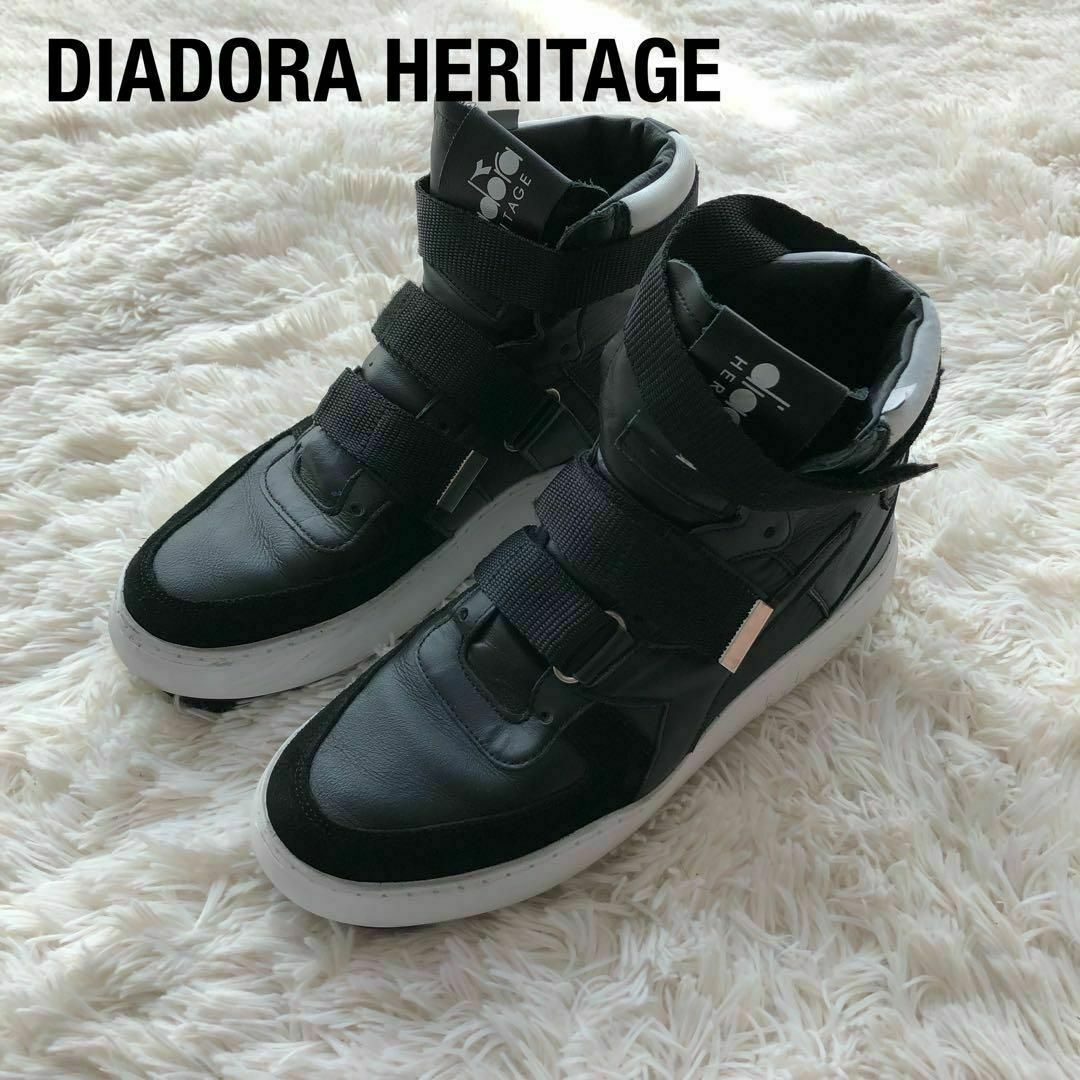 DIADORA HERITAGEハイカットスニーカーベルクロブラック黒25.5