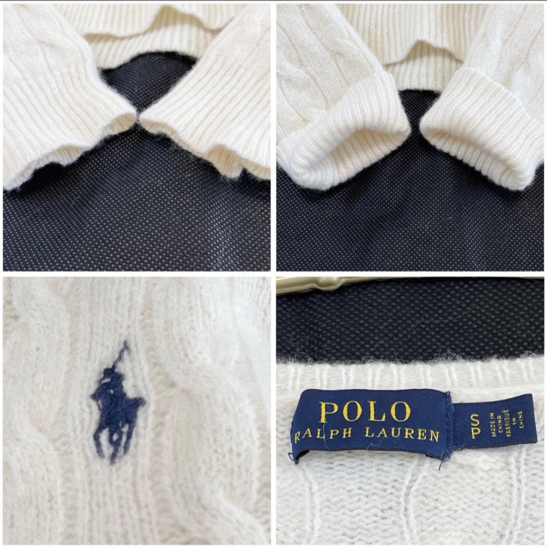 POLO RALPH LAUREN(ポロラルフローレン)の【極美品】ポロラルフローレン ウール カシミヤ ケーブル ニット Vネック SP レディースのトップス(ニット/セーター)の商品写真