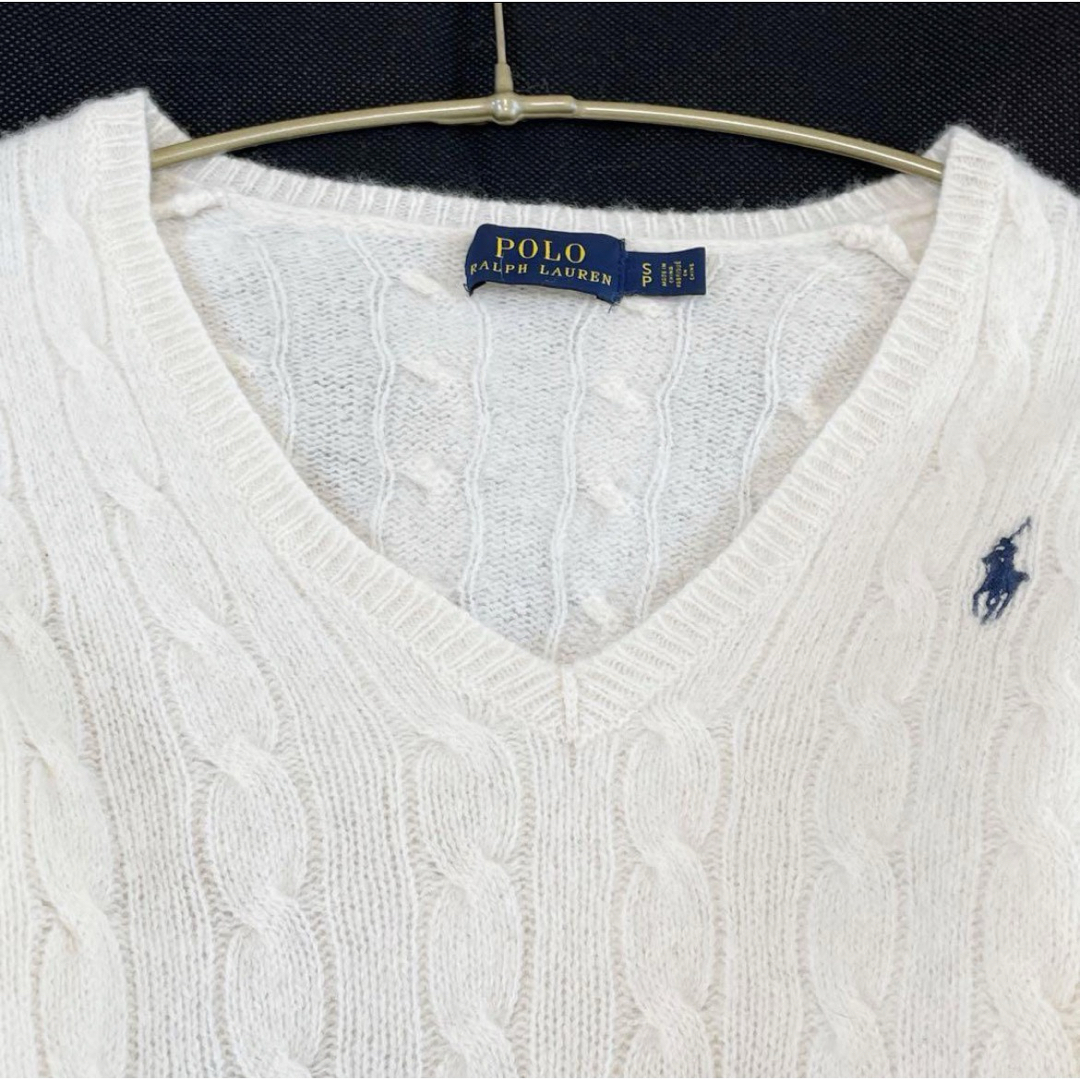 POLO RALPH LAUREN(ポロラルフローレン)の【極美品】ポロラルフローレン ウール カシミヤ ケーブル ニット Vネック SP レディースのトップス(ニット/セーター)の商品写真