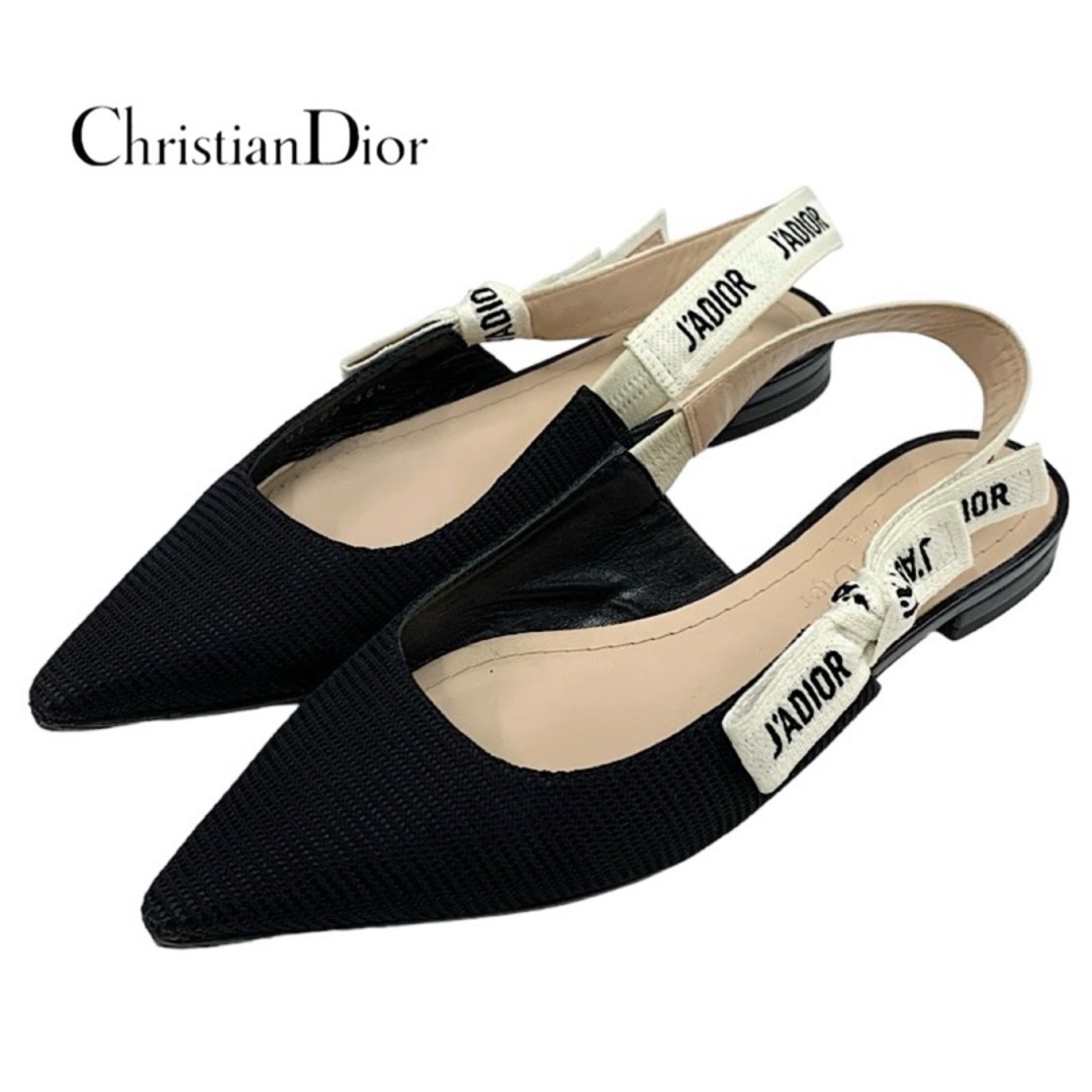 Christian Dior(クリスチャンディオール)のクリスチャンディオール CHRISTIAN DIOR J'ADIOR フラットパンプス フラットサンダル スリングバック ロゴ ファブリック ブラック レディースの靴/シューズ(ハイヒール/パンプス)の商品写真