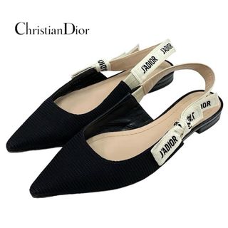 クリスチャンディオール(Christian Dior)のクリスチャンディオール CHRISTIAN DIOR J'ADIOR フラットパンプス フラットサンダル スリングバック ロゴ ファブリック ブラック(ハイヒール/パンプス)