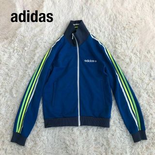 アディダス(adidas)のAdidasアディダス　トラックジャケット　青ブルー黄色ライン古着M(ジャージ)