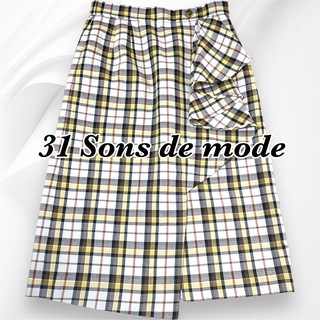 31 Sons de mode - トランテアンソンドゥモード チェック タイトスカート ひざ丈 フリル 切り替え