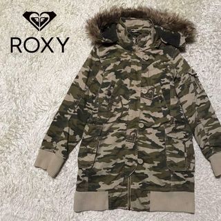 ロキシー(Roxy)の【裏ボア】ロキシー　刺繍ロゴ入りモッズコート　カモフラ　ロング丈　B158(モッズコート)