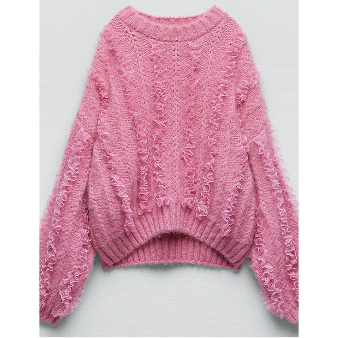 新品☆ZARA ザラ フリル&リボン付きニットセーター トップス S size