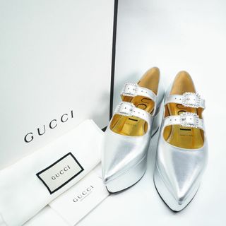 グッチ(Gucci)のGucci グッチ 38.57/225cm シルバー ロファー ストン 80A(ローファー/革靴)