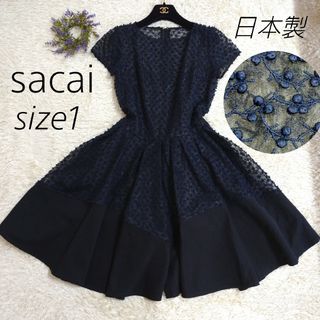 sacai - 日本製★sacai　オールインワン　異素材ミックス　刺繍　コットン　リネン混