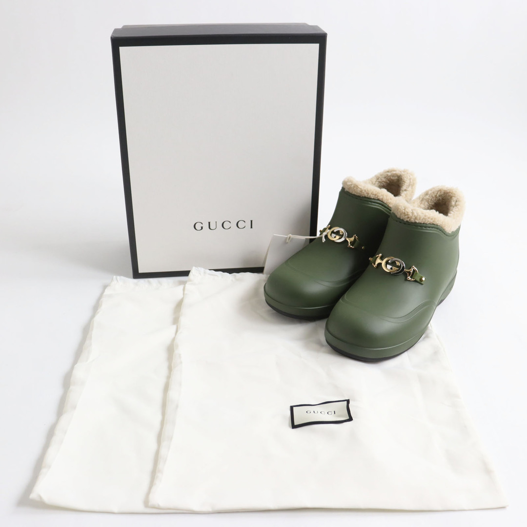 Gucci(グッチ)の【ドンドン見直し】未使用品 GUCCI グッチ 626692 ラバー ウールライニング インターロッキングG ショートブーツ グリーン 8 箱・保存袋付き イタリア製メンズ メンズの靴/シューズ(ブーツ)の商品写真