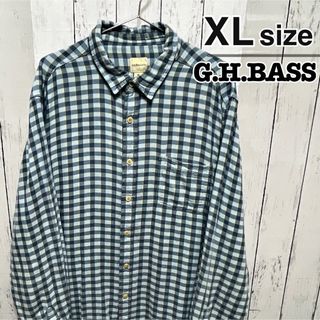 ジーエイチバス(G.H.BASS)のUSA古着　ネルシャツ　XLサイズ　長袖　チェック柄　ブルー　G.H.BASS(シャツ)