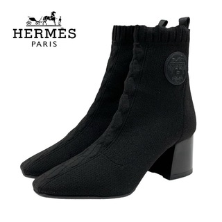 エルメス(Hermes)のエルメス HERMES ヴォルヴェール ブーツ ショートブーツ ソックスブーツ 靴 シューズ エクスリブリス ニット ブラック 黒(ブーツ)