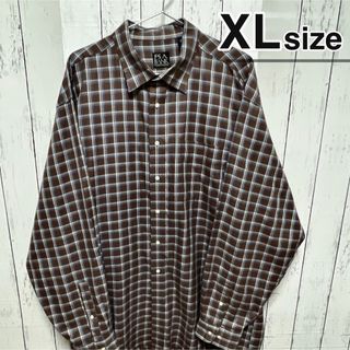 シャツ(shirts)のUSA古着　長袖シャツ　XL　チェック　ブラウン　コットン　JOS.A.BANK(シャツ)