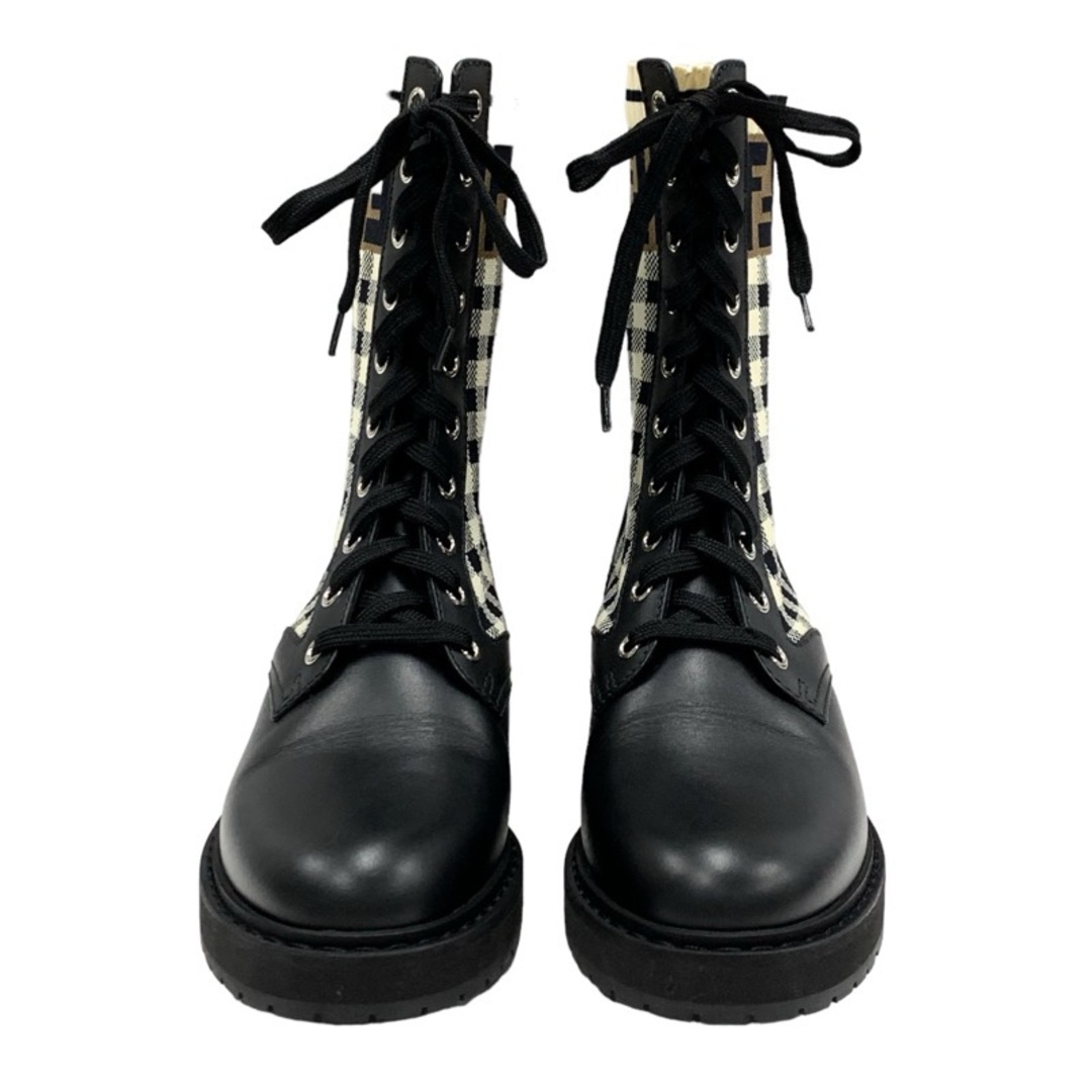 FENDI(フェンディ)のフェンディ FENDI ロココ ブーツ ショートブーツ 靴 シューズ ズッカ チェック レースアップ レザー ファブリック ブラック レディースの靴/シューズ(ブーツ)の商品写真