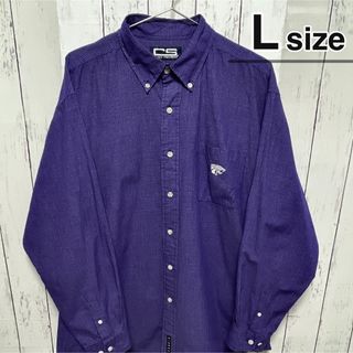 シャツ(shirts)のUSA古着　ボタンダウンシャツ　長袖　チェック柄　パープル　紫　カレッジロゴ(シャツ)