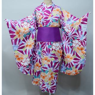 二尺袖着物 単品 仕立て上がり 陽気な天使 赤紫 ショート丈 NO32005-4(振袖)