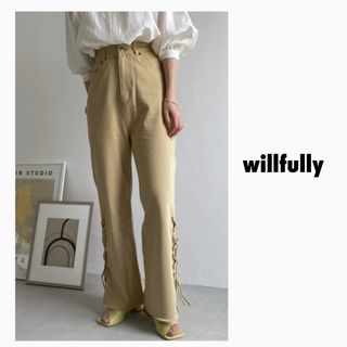 willfully ウィルフリーコットンハイウエストスリットレースアップパンツ(カジュアルパンツ)