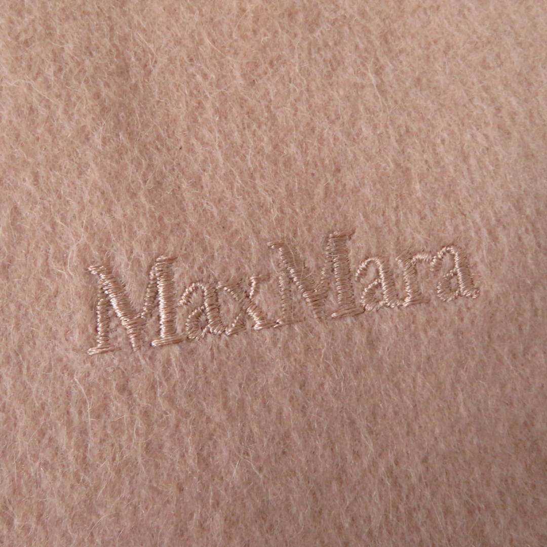 Max Mara(マックスマーラ)の極美品☆Max Mara マックスマーラ ロゴ刺繍入り フリンジ付き 大判 ベビーキャメルヘア100％ ショール ピンクベージュ イタリア製 レディース レディースのファッション小物(マフラー/ショール)の商品写真